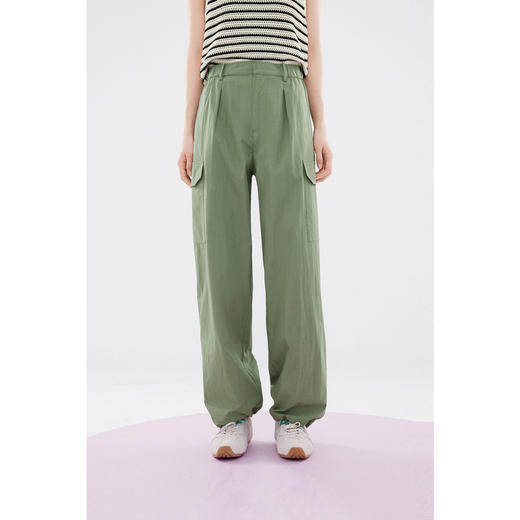 【严选】诗凡黎绿色工装风束脚休闲裤2024夏新款薄荷曼波宽松设计感长裤女SF6350611 商品图0