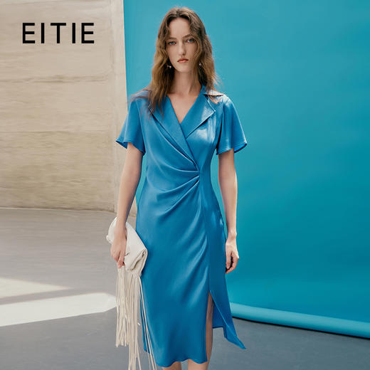 EITIE爱特爱夏季新款气质优雅翻领显瘦裙摆开叉连衣裙7407161 商品图0