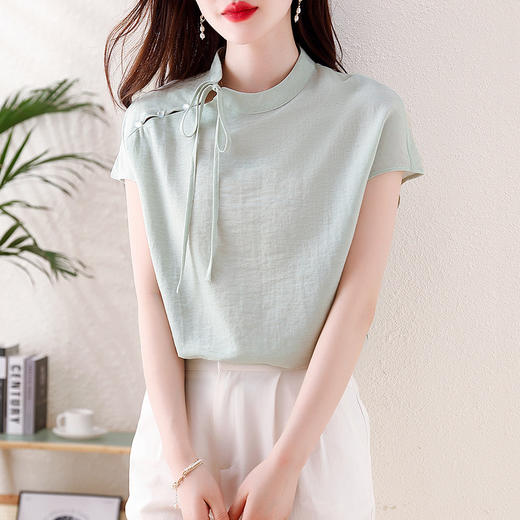 薄荷曼波新中式，亚麻短袖衬衫KQL-A77N8761 商品图2