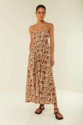 PALM NOOSA - West Dress - Brown Palm Scene - 女装 - 连身裙 - 红色
