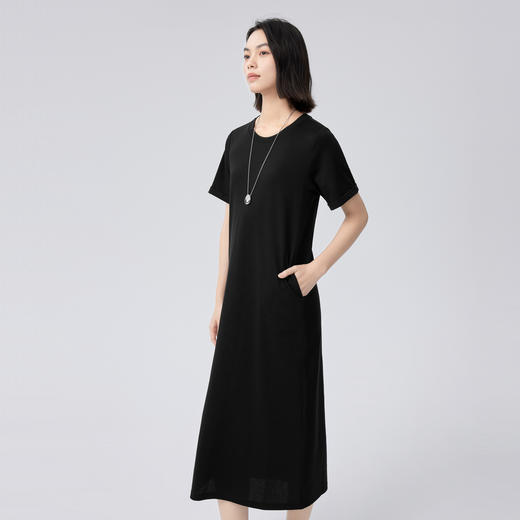 【严选】伊芙丽设计感镂空扭结醋酸T恤连衣裙女2024夏装新款休闲百搭裙子1F6994881 商品图1