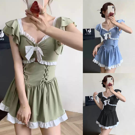 【泳衣女连体新款】可爱少女连衣裙 保守显瘦收腰 泡温泉纯欲风泳衣  商品图1