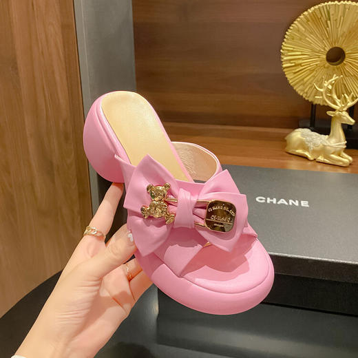 【预售5天】蝴蝶结拖鞋女夏外穿2024年新款韩版时尚仙女风松糕厚底一字凉拖ZMXY&C2943-1 商品图2