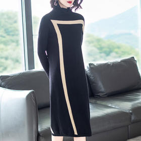 欧洲站2024秋冬新款时尚高领长袖连衣裙 中长款打底针织裙CN260DC149
