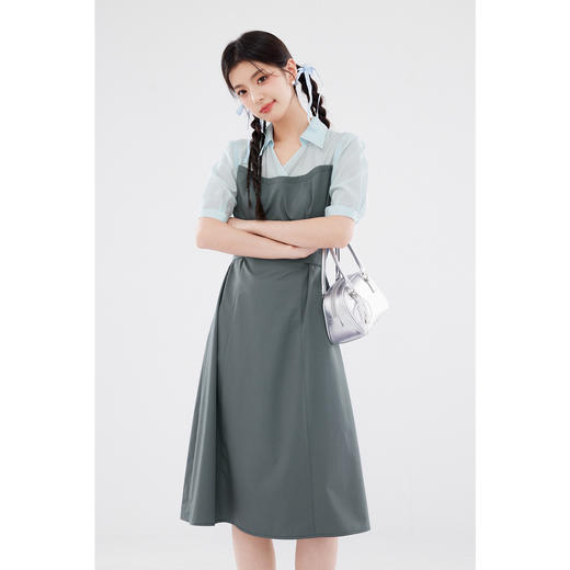 【严选】诗凡黎气质假两件翻领连衣裙2024夏新款通勤风中长收腰显瘦衬衫裙SF6391501 商品图2