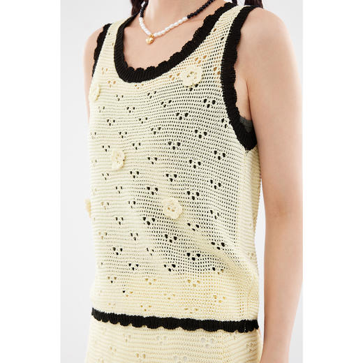 【严选】诗凡黎撞色手工编织花朵针织背心2024夏新款轻熟风流行漂亮套装女SF6330931 商品图3