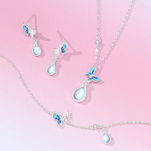 【水滴蝴蝶】纯银S925银月光石耳钉【JHY-E000713Y】 商品图3