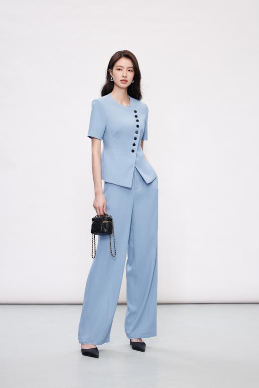 HJ2A36_窃蓝色_外套_夏季_简约大方圆领斜襟撞色扣短袖收腰显瘦通勤西装_高级女装_BERNIEELEN 伯妮斯茵 商品图8