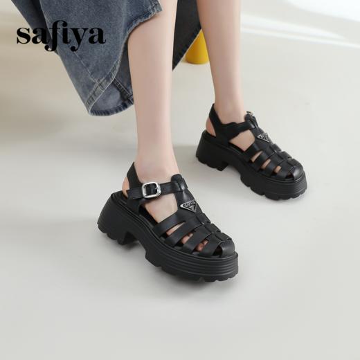 Safiya/索菲娅 2023夏季新潮三角标镂空编织锯齿厚底罗马凉鞋 SF32115010 商品图0