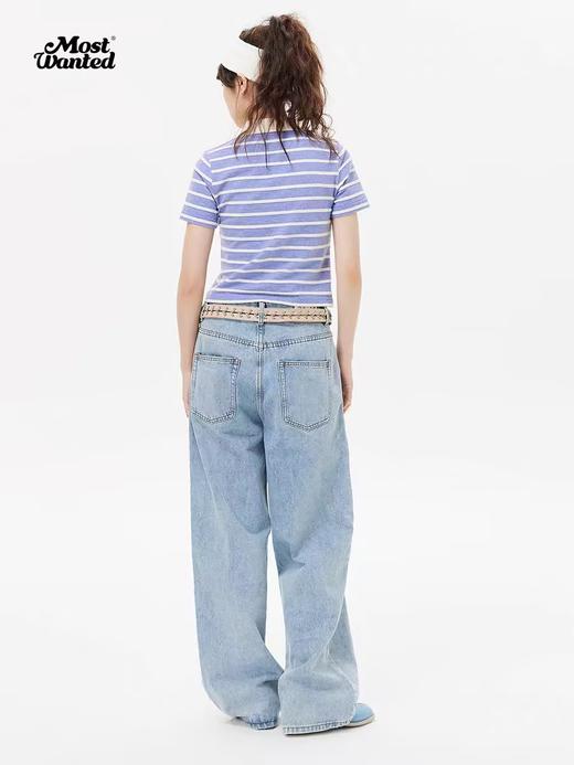 mostwantedlab彩虹/M2412140/小花包针绣肌理条纹t恤女新款夏季polo衫短袖男 商品图3