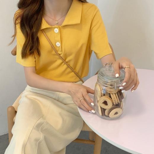 【百搭优雅POLO领短袖】2024年新款秋冬韩版宽松显瘦百搭学生短袖t恤女纯色POLO领上衣潮,纯色POLO领设计，百搭又显瘦，简单而不失风格。ry 商品图4