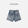 COCO ZONE 100棉毛边设计牛仔短裤复古A字裤CC1B1197 商品缩略图1