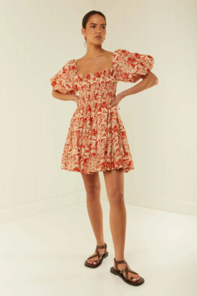 PALM NOOSA - Kub Dress - Red Palm Scene - 女装 - 连身裙 - 红色