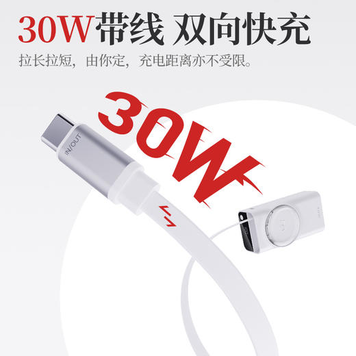 【国家3C认证】爱沃可（iWALK） LPR001 L/C 10000毫安双向30W快充伸缩线充电宝 自带线30W双向快充，解锁快充新体验。新伸缩线设计，拉上就充，清爽收纳。 商品图7