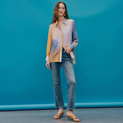 EITIE爱特爱夏季新款时尚个性扎染撞色印花衬衫上衣女7409112 商品图1