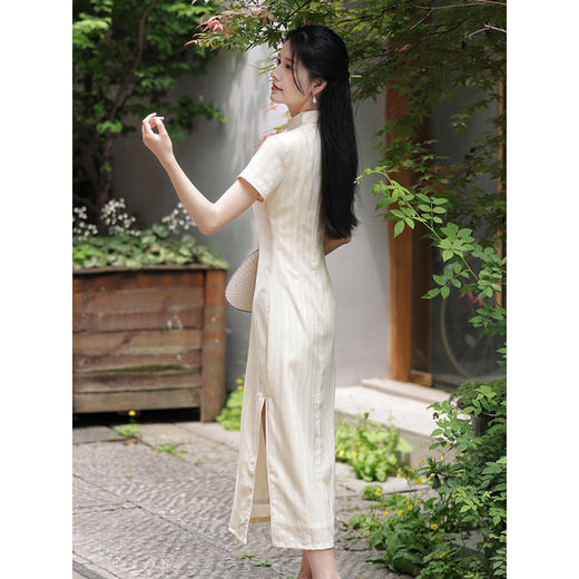 文艺自然《双色》改良斜襟盘扣短袖旗袍年轻款夏季中长收腰连衣裙LSB-2838 商品图3