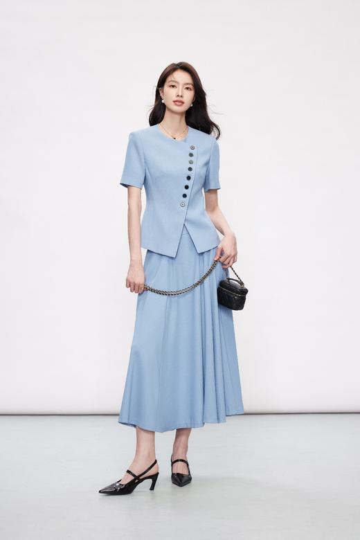 HJ2A36_窃蓝色_外套_夏季_简约大方圆领斜襟撞色扣短袖收腰显瘦通勤西装_高级女装_BERNIEELEN 伯妮斯茵 商品图5