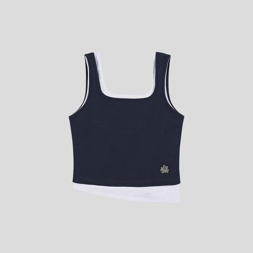 GOODBAI 白鸽绣标双层假两件紧身露背圆领背心 商品图2