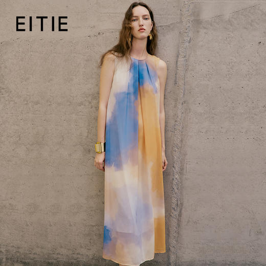 EITIE爱特爱夏季新款时尚个性扎染撞色印花无袖连衣裙女7407162 商品图0