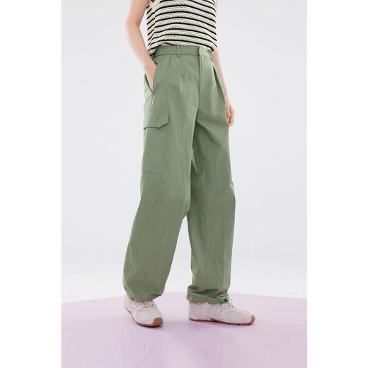 【严选】诗凡黎绿色工装风束脚休闲裤2024夏新款薄荷曼波宽松设计感长裤女SF6350611 商品图3