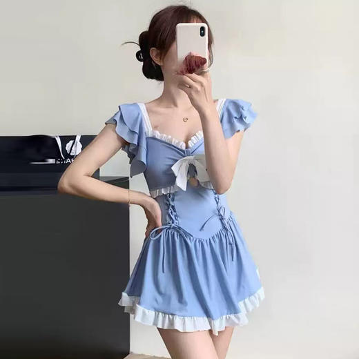【泳衣女连体新款】可爱少女连衣裙 保守显瘦收腰 泡温泉纯欲风泳衣  商品图4