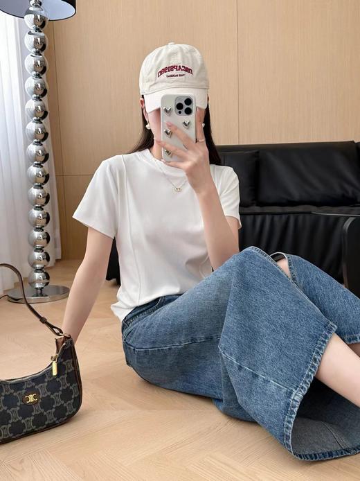 💕【甜辣氛围感】细绒棉抽条正肩鱼骨短袖：✅妈生好身材，软糯亲肤婴儿般细腻手感🌸 商品图1