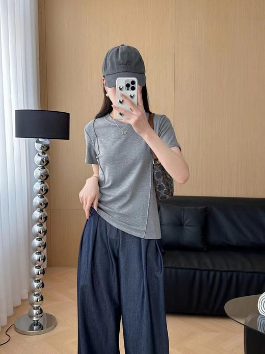 💕【甜辣氛围感】细绒棉抽条正肩鱼骨短袖：✅妈生好身材，软糯亲肤婴儿般细腻手感🌸 商品图0