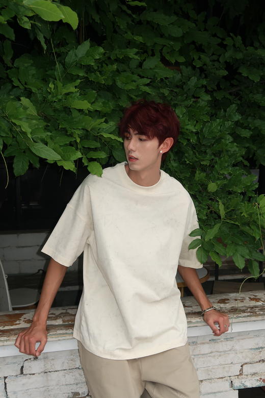 W422812231做旧纹理短袖T恤 商品图1