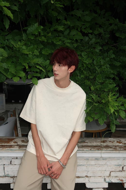 W422812231做旧纹理短袖T恤 商品图0