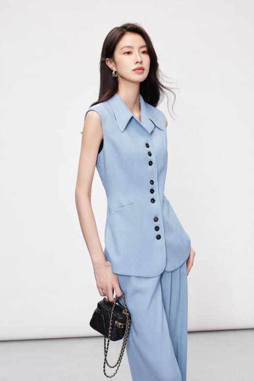 HJ2H01_窃蓝色_背心_夏季_西装领无袖收腰系带显瘦不对称下摆通勤气质马甲上衣_高级女装_BERNIEELEN 伯妮斯茵 商品图2