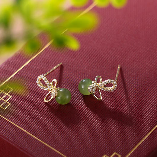 子佩集S925银【珠光迷蝶】耳钉【YEH1511】纯银时尚和田碧玉镀金2405 商品图1