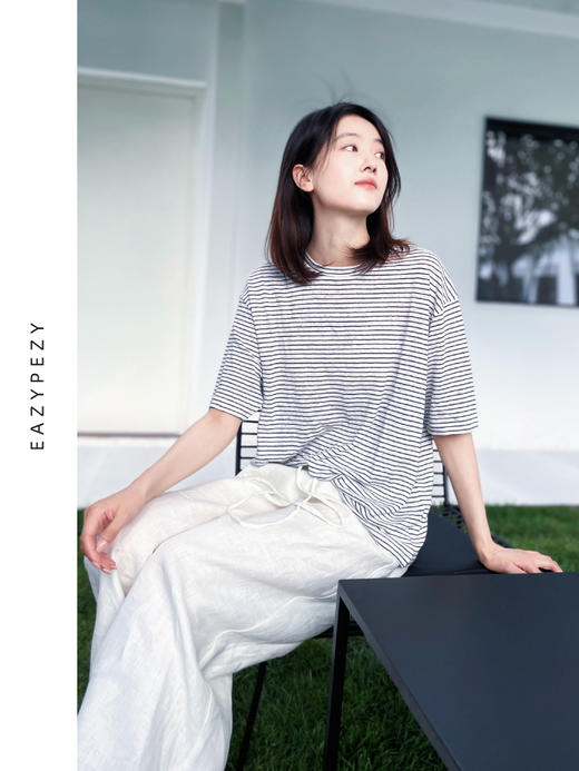 2024SS 圆领亚麻条纹T恤 商品图4