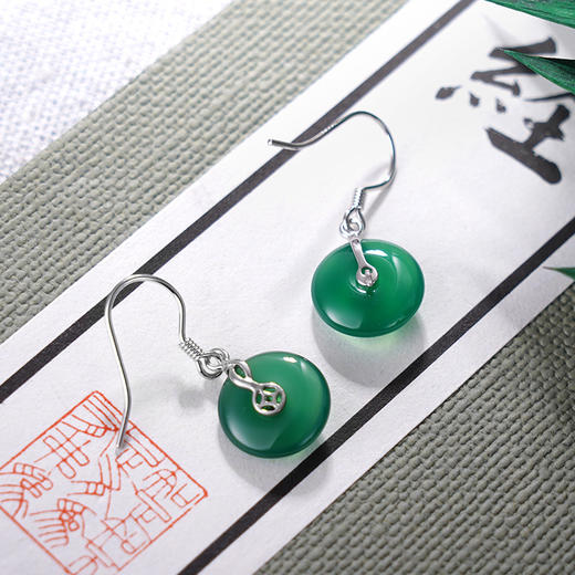 子佩集S925银清河耳环【ED0220561】纯银绿玉髓平安扣2405 商品图2