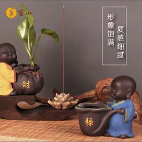 福禄寿喜财紫砂陶摆件