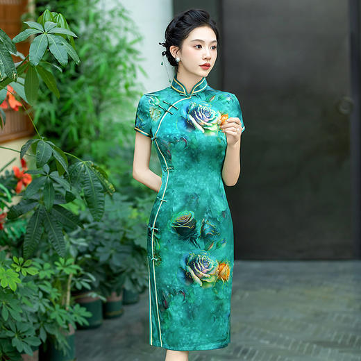 复古改良，中长款真丝旗袍WXG-633 商品图0