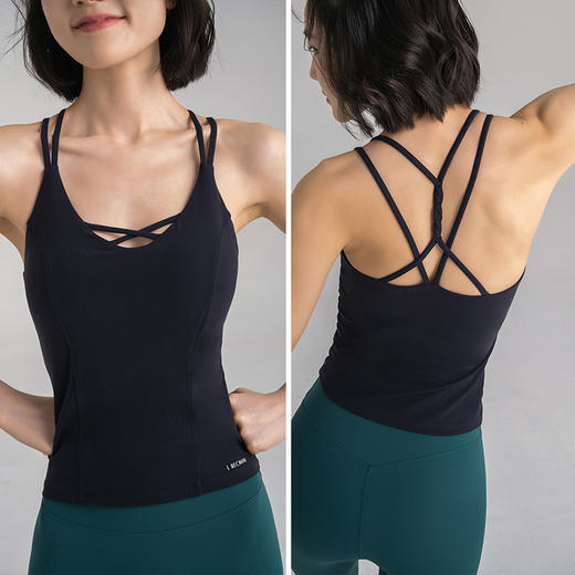 【裸感】一体杯胸垫美背背心 胸前交叉带 防走光 绞花带美背 瑜伽健身上衣 商品图3