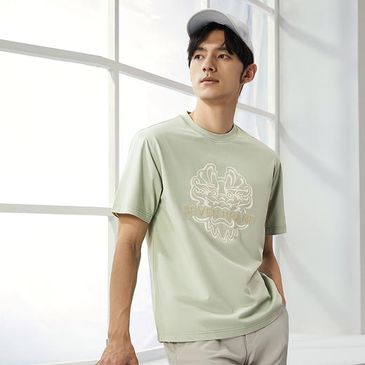 【凉感索罗纳】柒牌短袖T恤男夏季新款时尚龙纹印花圆领休闲上衣	126T73610 商品图2