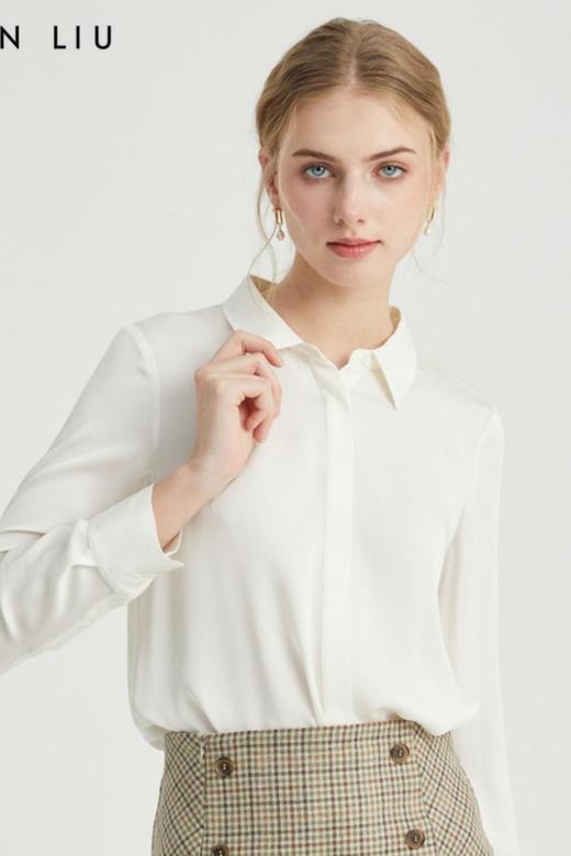 VIVIAN LIU薇薇安刘TR2413001春女装新款真丝开叉下摆长袖衬衫 商品图5