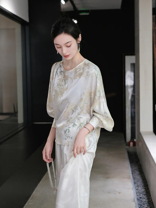 微瑕秒杀 |盛唐牡丹 |竹林亭台真丝上衣[特价品](特殊商品不退不换) 商品图0