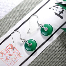 子佩集S925银清河耳环【ED0220561】纯银绿玉髓平安扣2405
