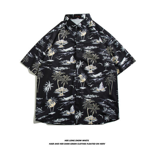 【夏威夷冰丝寸衫】男士潮牌短袖衬衫 夏季沙滩花衬衣情侣装 宽松外套上衣 商品图7