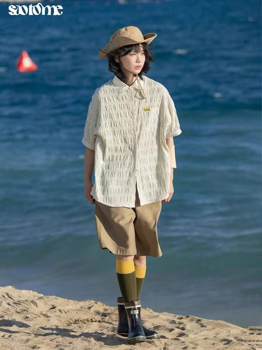 早乙女惠子saotome/STMCS240307/条纹拼色灯笼袖短袖衬衫 商品图1