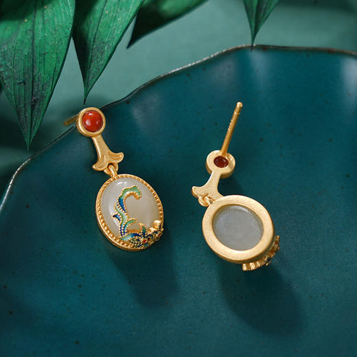 子佩集S925银【如锦似画】耳钉【ED02210】纯银镀金国潮和田玉2405 商品图1