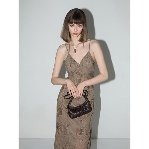 COCOBELLA炒色晕染印花描金压褶吊带裙新中式国风连衣裙FR0025 商品图3