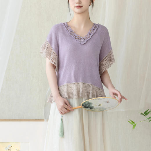 苏苏姐家荷薇上衣手工diy钩针棒针编织真丝桑蚕丝衣服材料包 商品图1