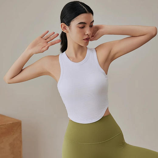 【3~5天发货】跃牌【美度空间】系列 莫代尔罗纹裸感瑜伽背心女夏季圆领半固定运动文胸41015 商品图4