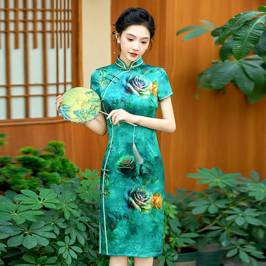 复古改良，中长款真丝旗袍WXG-633 商品图1