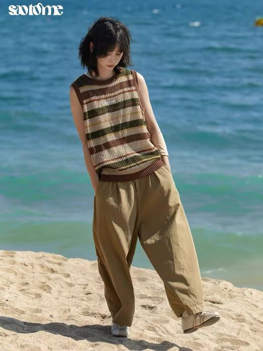 早乙女惠子saotome/STMMY240312/镂空条纹毛衣背心 商品图2