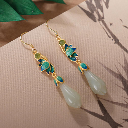 子佩集S925银【寻香拾翠】耳环【EG01735】纯银国潮和田玉镀金玉兰花2405 商品图2