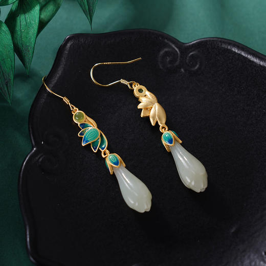 子佩集S925银【寻香拾翠】耳环【EG01735】纯银国潮和田玉镀金玉兰花2405 商品图3